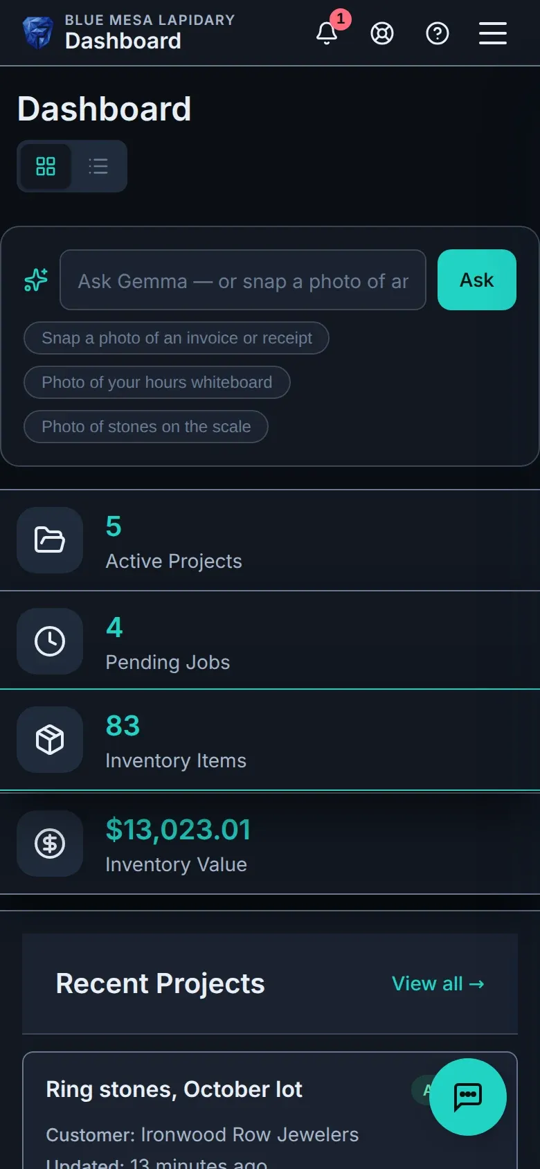 The Facetz dashboard on a phone.