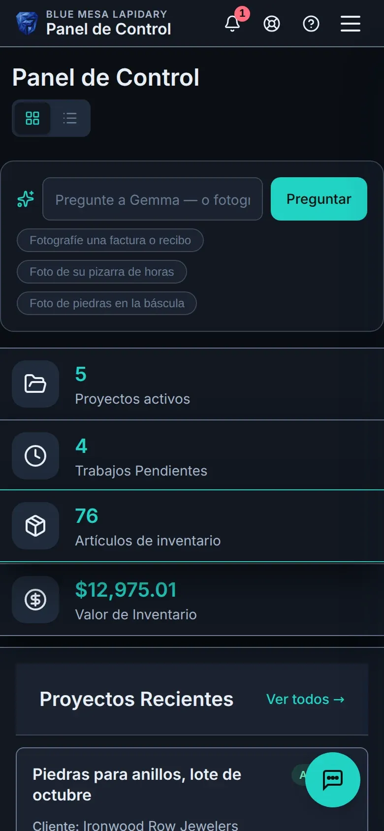 El panel de Facetz en un teléfono.
